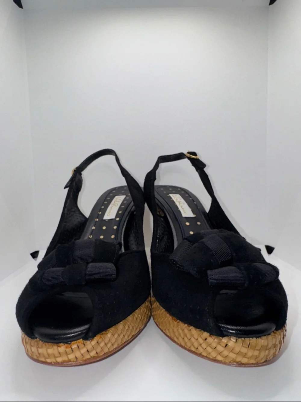 Lulu Guinness Suede Slingback Wedges Open Toe w Bow Women’s EU 39.5 - Picture 4 of 13